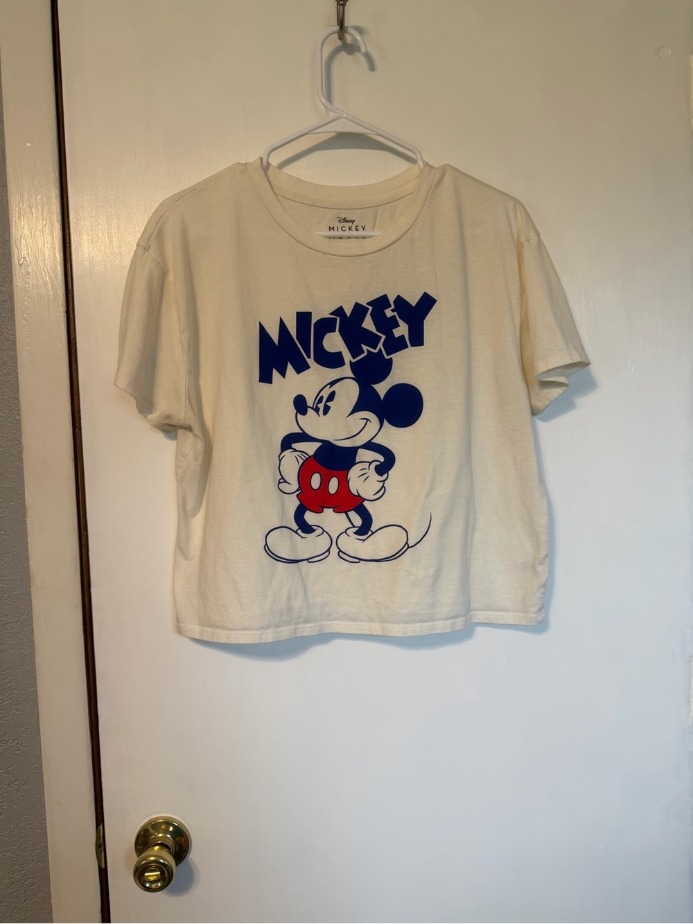 Disney Mickey Tee in Cream with Blue & Red Graphic